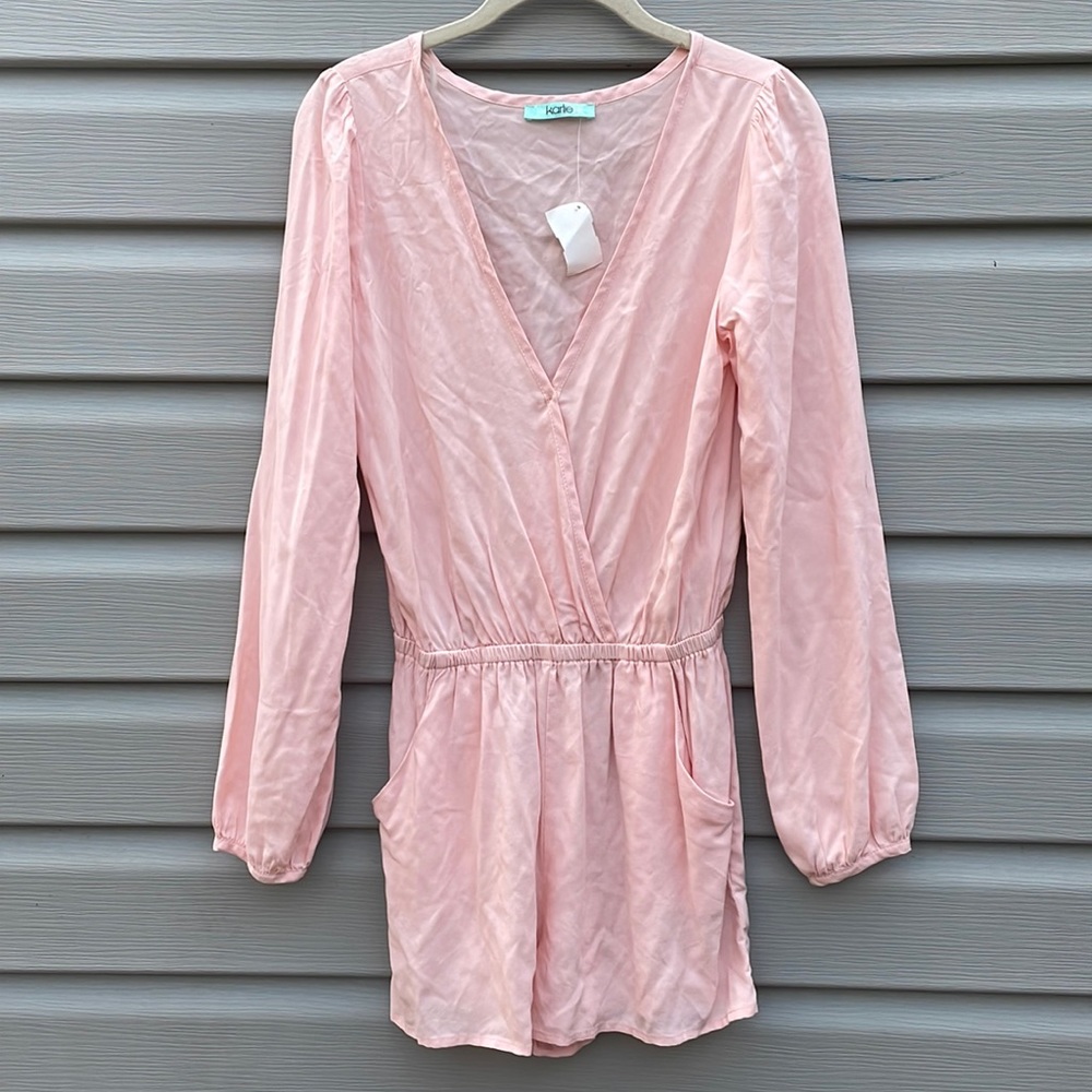 Blush Surplice Wrap Blouson Sleeve Romper